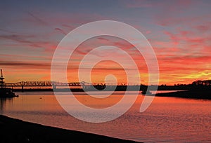 Fiery Sunset Over the Mississippi River in Memphis, Tennessee.