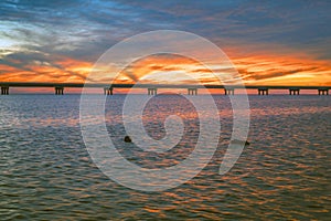 Fiery Sunset Over Pamlico Sound and Rodanthe Bridge