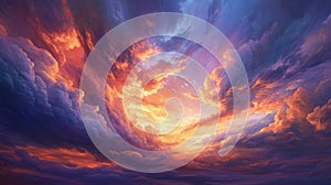 Fiery Sunset Sky with Dramatic Cloud Formations