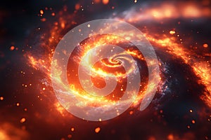 Cosmic Firestorm Swirl: Fiery Particle Vortex in Deep Space for Science Fiction and Fantasy Themes Generative AI photo
