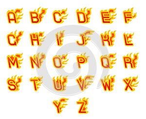 Fiery a to z letters burning abc fire flame hot alphabet font design vector illustration