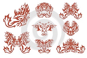 Fiery tribal horned dragon symbols