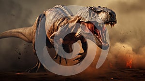 Fiery Tyrannosaurus With Scorpion Tail - Realistic Vray Tracing Image