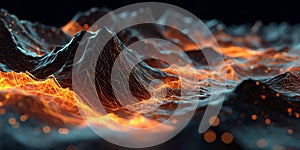 Fiery Volcanic Landscape Dramatic 3D Render of Molten Rock and Mountains