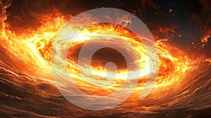 Fiery Vortex. Spectacular Cosmic Firestorm Swirling in Dark Universe Depths photo