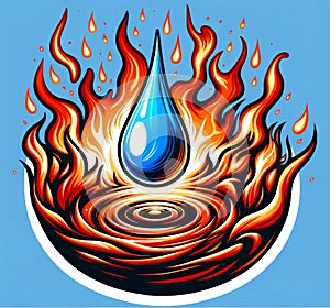 Fiery Water Droplet on Abstract Swirling Background