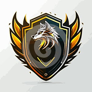 Fiery wolf with shield mascot logo design modern illustration vector