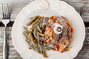 Fiesta Bake Mexican Lasagna on barn table