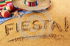 Mexican summer fiesta beach sand writing photo
