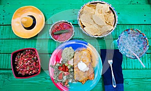 Fiesta meal with a margarita and chips