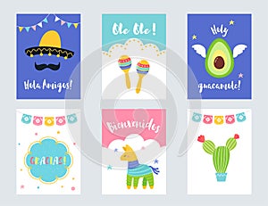 Fiesta Mexican Party Invitations and Cards Vector Set