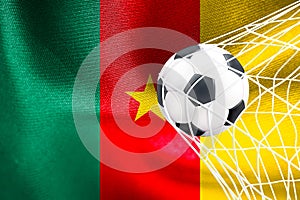 FIFA World Cup 2022, Cameroon National flag with a soccer ball in net, Qatar 2022 Wallpaper, 3D work and 3D image. Yerevan,