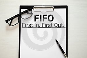 FIFO. First In, First Out. Business and finance concept