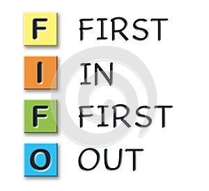 FIFO initials in colored 3d cubes with meaning