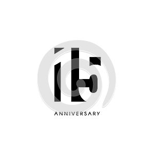 Fifteen anniversary, minimalistic logo. Fifteenth years, 15th jubilee, greeting card. Birthday invitation. 15 year sign