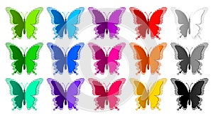 Fifteen colored butterflies with halftone