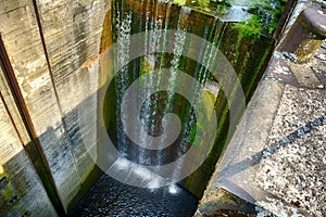 Fifteen meters waterfall on an abandoned river lock