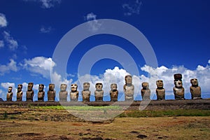 Fifteen moai at Ahu Tongariki, Easter Island photo