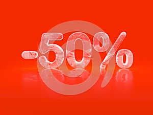 Fifteen percent discount. Ice letters on a red background