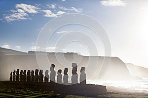 Fifteen standing moai in Easter Island photo