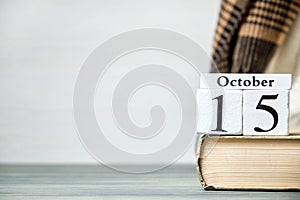 Fifteenth, day of autumn month calendar october with copy space