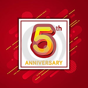 Fifth Anniversary with Red Geometric Background Poster