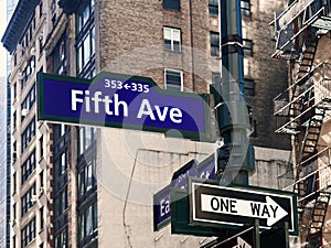 Fifth Ave or Avenue Sign in Manhattan New York City USA