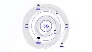 Fifth generation technology standard for broadband cellular networks. Motion. 5G spreading signal and icons of people on