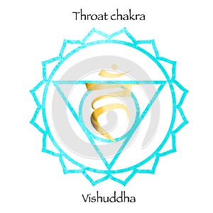Fifth Throat chakra visuddha on light blue watercolor background