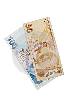 Fifthy,Hundred liras Turksih banknotes