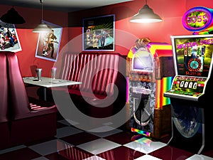 Fifties cafe and slot machine photo