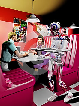 Fifties and futuristic cafe scene