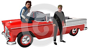 Fifties Teenagers Classic Car Isolated