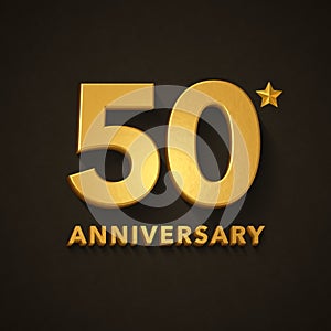 fiftieth anniversary, golden 3d test on dark background, 3d rendering