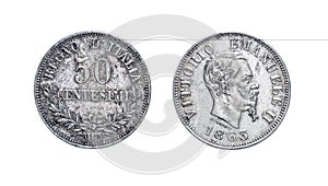 Fifty 50 Lire cents Silver Coin 1863 Vittorio Emanuele II, Kingdom of Italy