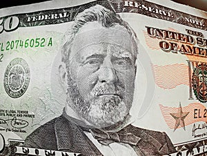 fifty dollar bill obverse. portrait of U.S. statesman inventor and diplomat Ulysses Grant