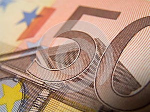 Fifty eur banknotes, detail