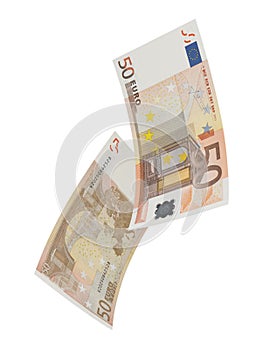 Fifty euro bill collage isolated on white