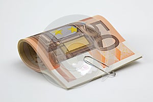 Fifty Euro bills clipped
