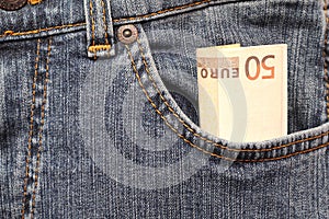 Fifty euro in the pocket of jeans