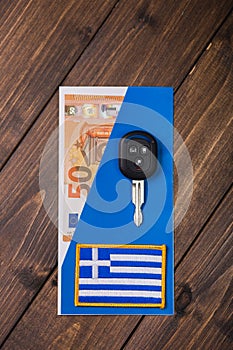 Fifty euros banknote and car keys