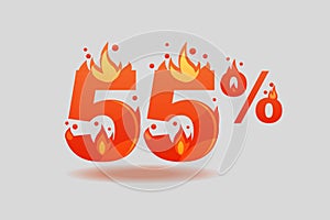 Fifty five percent discount, numbers on fire