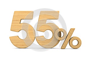 Fifty five percent on white background. Isolated 3D illustration
