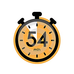 fifty four minutes stopwatch icon, timer symbol, cooking time, cosmetic or chemical application time, 54 min waiting