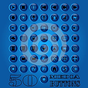 Fifty media Button set. Vector eps 10.