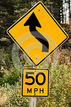 Fifty Mile Per Hour Curve Sign