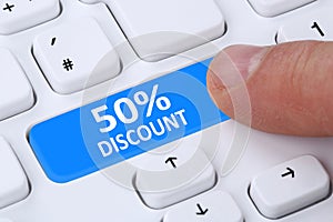 50% fifty percent discount button coupon voucher sale online shopping internet shop