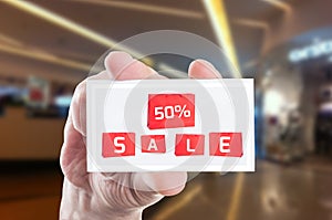 Fifty percent off price sale card coupon