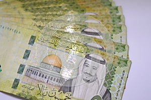 50 fifty Saudi riyals banknote features the dome of the rock in Jerusalem and portrait of king Salman Bin AbdelAziz Al Saud and Al photo