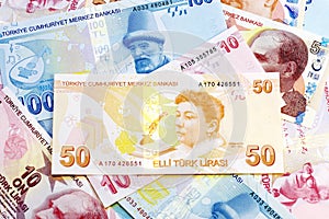 Fifty Turkish Lira over other banknotes